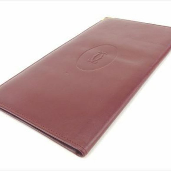 AUTH Cartier Wallet Purse Mastline Red Gold leather Woman - Picture 6 of 7